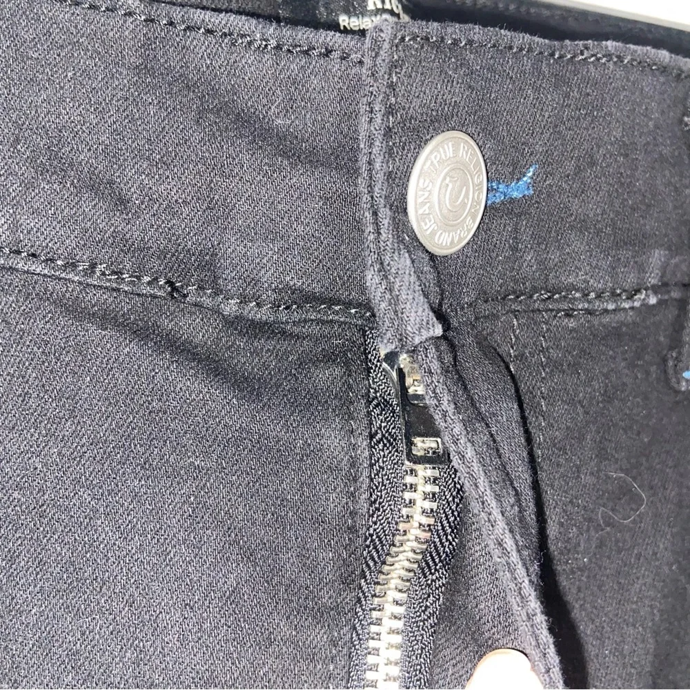 True Religion Jeans Mens 36X34 Ricky Relaxed Straight Denim Black Blue Stitching